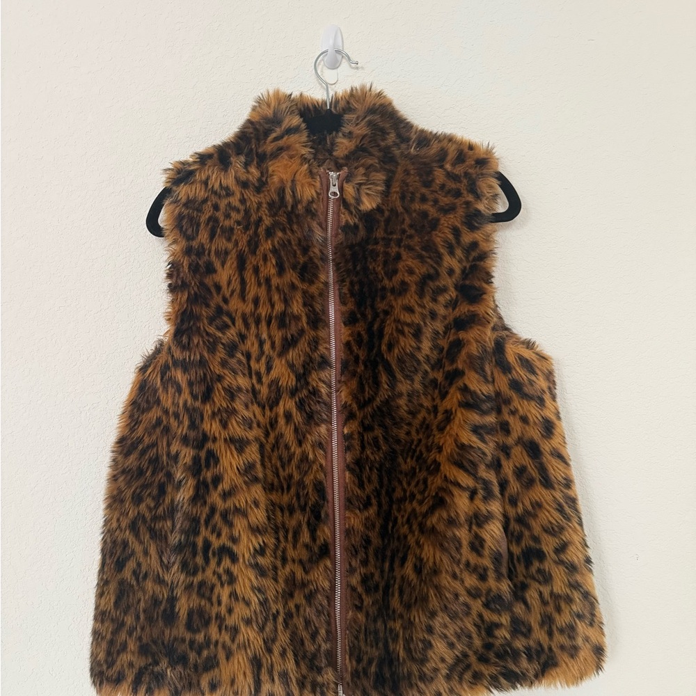 J. Crew Leopard Print Faux Fur Vest